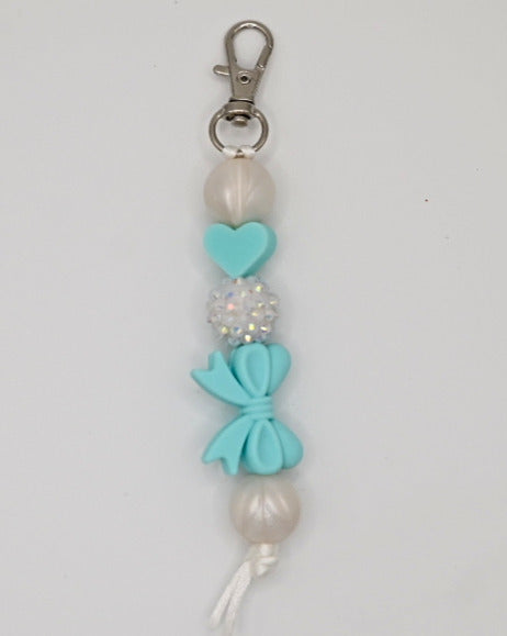 Aqua Bow Beaded Keychain