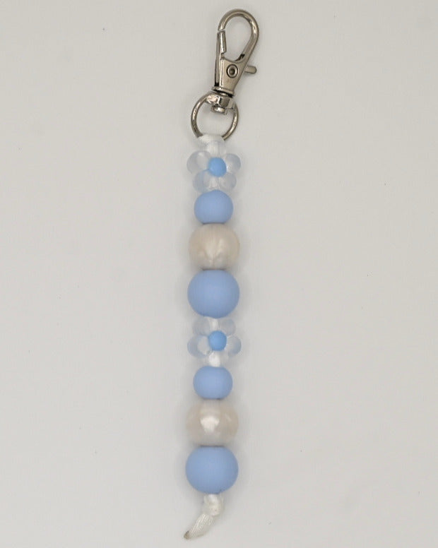 Blue Floral Beaded Keychain