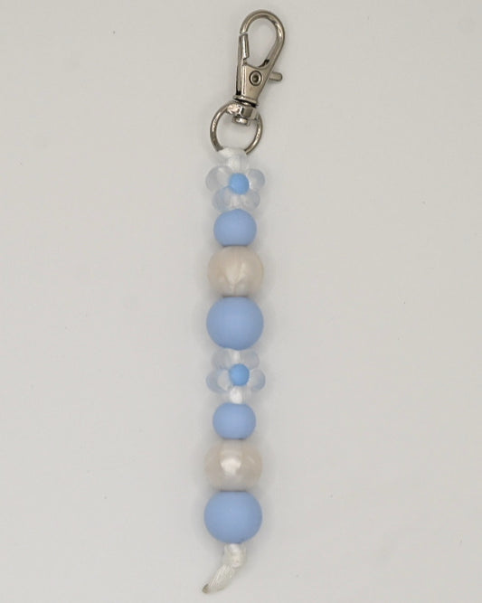 Blue Floral Beaded Keychain