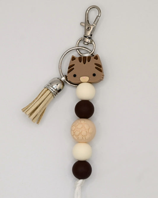 Brown Cat Beaded Keychain